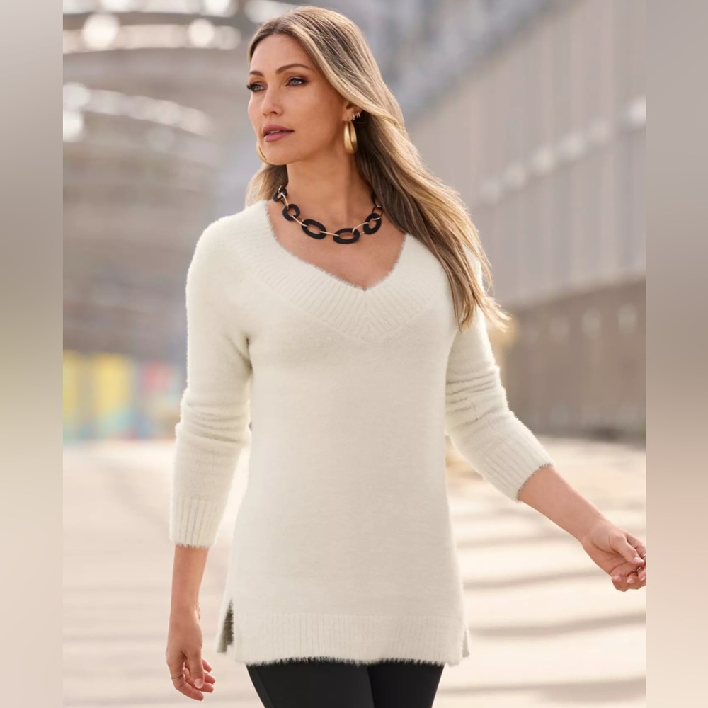 Boston Proper Cream V-Neck Sweater